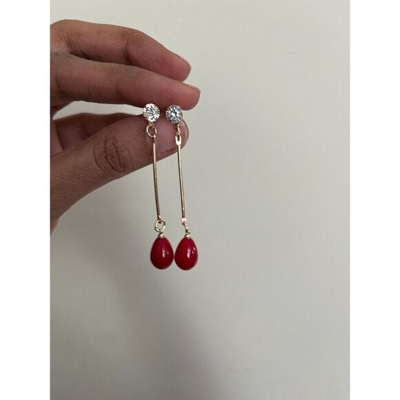 Red drop earrings red gold earrings teardrop chandelier long earrings rhinestone - Picture 5 of 8